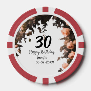 Roze roos  bloem moderne 30e verjaardag poker chips