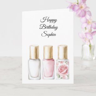 Roze Roos Bloem Nagellak Verjaardag Kaart