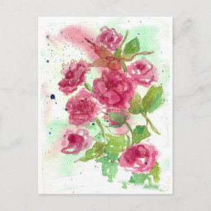 Roze Roos Bloem Waterverf Bloemenkunst Briefkaart