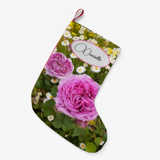 Roze Roos bloemen Florence Name Stocking Kleine Kerstsok (Voorkant (Hangend))
