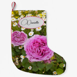 Roze  Roos bloemen Florence Name Stocking Kleine Kerstsok