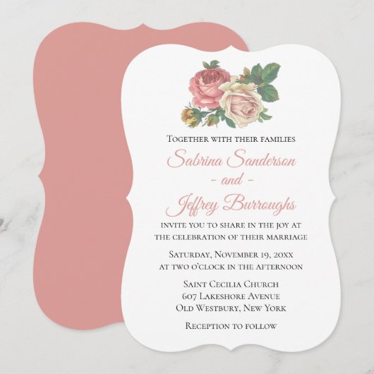  roze roos bloemenbruiloft kaart (Voorkant / Achterkant)