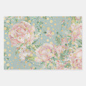 Roze roos bloemendot gouden blauwgroen chique ele inpakpapier vel (Voorkant)