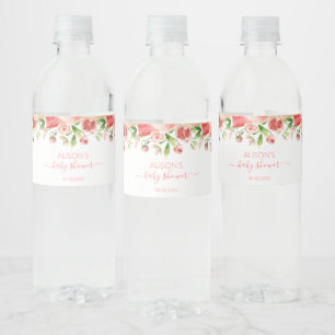 Roze Roos Bloemig Groen Meisje Baby Shower Waterfles Etiket