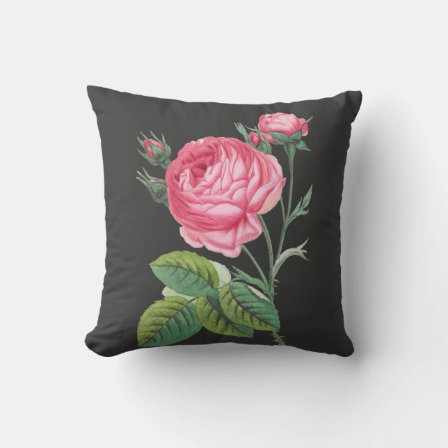 Roze roos bloemig kussen (Voorkant)