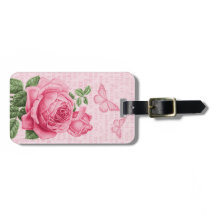 Roze roos bloemig meisjesachtig bagagelabel