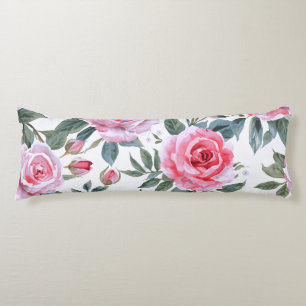 Roze Roos Bloemige Cottagecore Watercolor Patroon Lichaamskussen