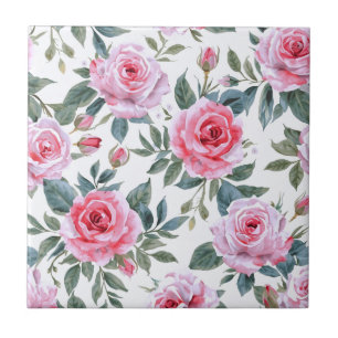 Roze Roos Bloemige Cottagecore Watercolor Patroon Tegeltje