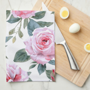 Roze Roos Bloemige Cottagecore Waterkleur Patroon Theedoek