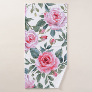 Roze Roos Bloemige Cottagecore Waterverf Patroon Badhanddoek