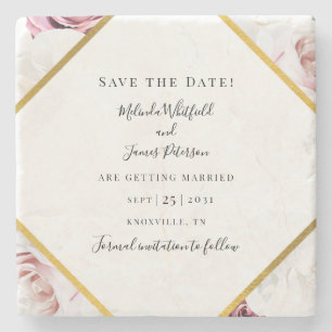 Roze Roos Bloemige Geometrische Save The Date Stenen Onderzetter