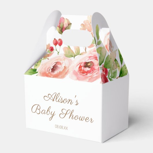 Roze Roos Bloemige Groene Meisje Baby Shower Bedankdoosjes (Voorkant Zijde)