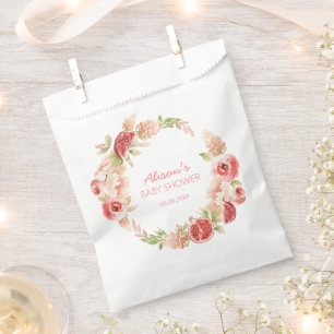 Roze Roos Bloemige Groene Meisje Baby Shower Bedankzakje