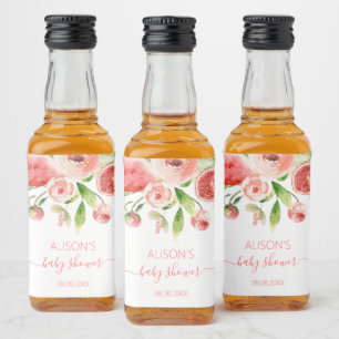 Roze Roos Bloemige Groene Meisje Baby Shower Mini Likeurfles Etiket