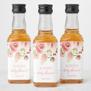 Roze Roos Bloemige Groene Meisje Baby Shower Mini Likeurfles Etiket
