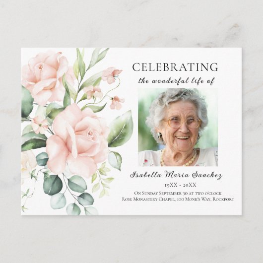 Roze Roos Bloemige Viering Van Het Leven Foto Briefkaart (Voorkant)