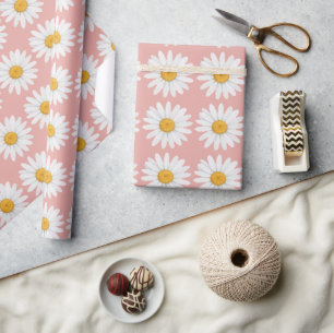 Roze Roos Bloemmotief Baby Shower Cadeaupapier