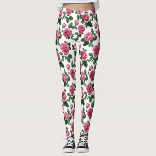 Roze Roos Bloemmotief Leggings (Voorkant)