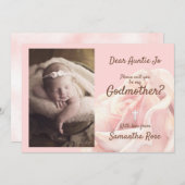 Roze roos blozende peetmoeder uitnodiging (Voorkant / Achterkant)
