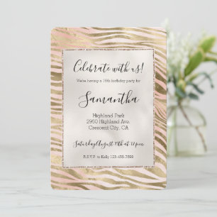 Roze Roos Blush Goud Zebra Dierenprint Kaart