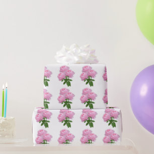 Roze Roos Boeket Bloempatroon op Wit Cadeaupapier
