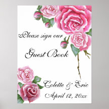 Roze Roos Boeket Bloemstuk Bruiloft Gastboek Bord