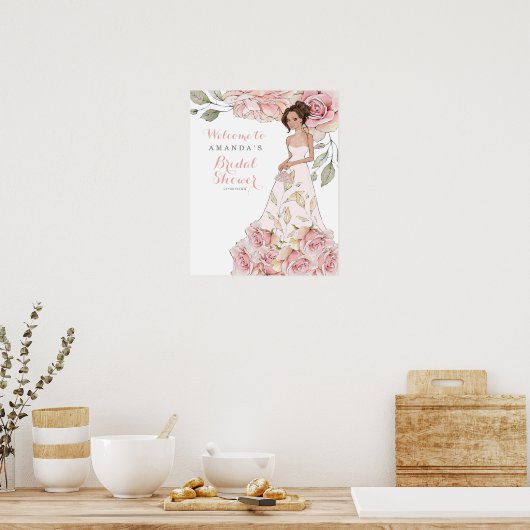 Roze Roos Bruid Bruiloft Feest Welkom Poster (Keuken)