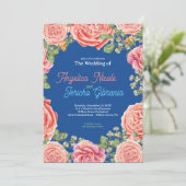 Roze Roos Bruiloftsthema Kaart (Staand voorkant)