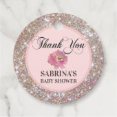 Roze, Roos bruin, glitter Baby shower dank u Bedankjes Labels (Voorkant)
