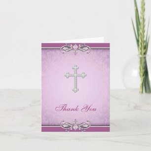 Roze Roos Damask Kruis Christelijke Dankkaart Bedankkaart