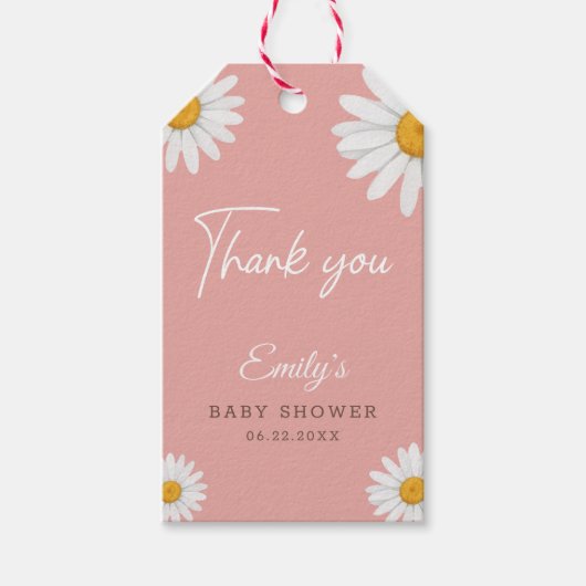 Roze Roos Dank Je Wel Baby Shower Cadeaulabel (Voorkant)