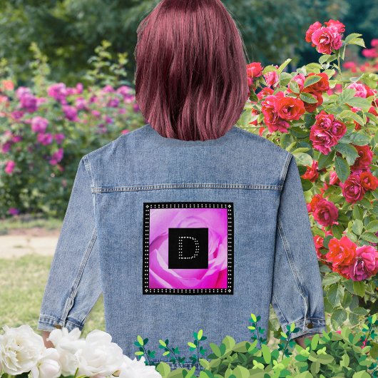Roze Roos Diamante Effect Trendy Cool Monogram Denim Jacket