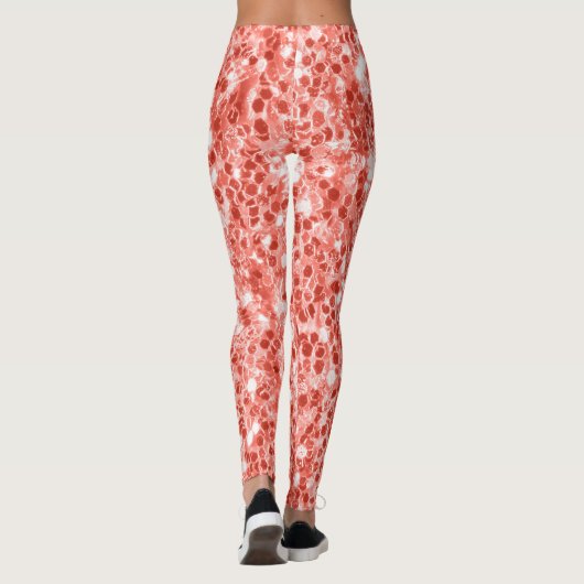 Roze roos donker koraal glanzend glitter schittert leggings (Achterkant)