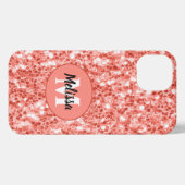 Roze roos donker koraal glitter fonkelt Monogram iPhone Hoesje (Achterkant horizontaal)