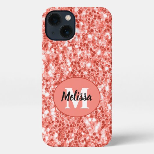 Roze roos donker koraal glitter fonkelt Monogram iPhone Hoesje (Achterkant)