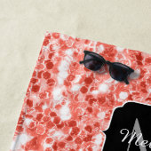 Roze roos donker koraal glitter fonkelt Monogram Strandlaken (In situ)