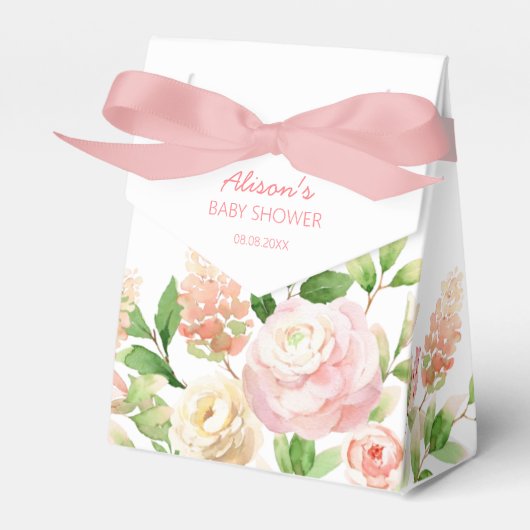 Roze Roos Elegante Bloem Meisje Baby Shower Bedankdoosjes (Voorkant Zijde)