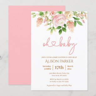 Roze Roos Elegante Bloem Meisje Baby Shower Kaart