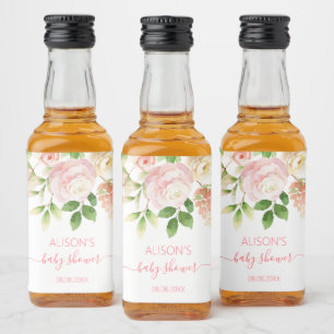 Roze Roos Elegante Bloem Meisje Baby Shower Mini Likeurfles Etiket