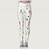 Roze roos en bladeren op witte achtergrond leggings (Voorkant)