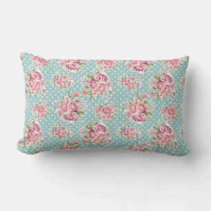 Roze Roos en Blauwe Polka Dot Kussen