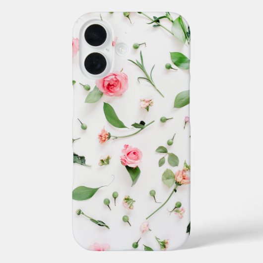 Roze roos en groene bladeren en bloemblaadjes Case-Mate iPhone case (Achterkant)