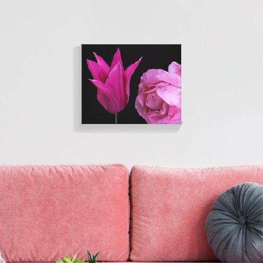 roze roos en tulpenbloem moderne bloemen canvas afdruk (Insitu (Woonkamer))