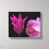 roze roos en tulpenbloem moderne bloemen canvas afdruk (Voorkant)