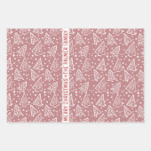 Roze roos en witte kerstbomen inpakpapier vel (Voorkant 3)