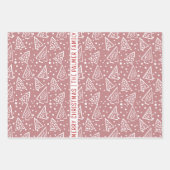 Roze roos en witte kerstbomen inpakpapier vel (Voorkant 3)