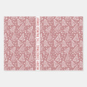 Roze roos en witte kerstbomen inpakpapier vel (Voorkant)