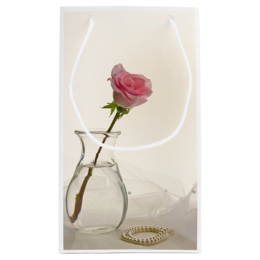 Roze roos en witte parels bruiloft Dank u Klein Cadeauzakje (Achterkant)