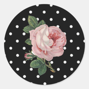 Roze Roos en Zwarte Polka dots Stickers