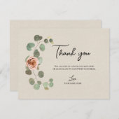 Roze Roos & Eucalyptus Hart Rustiek Dank u Kaart (Voorkant / Achterkant)